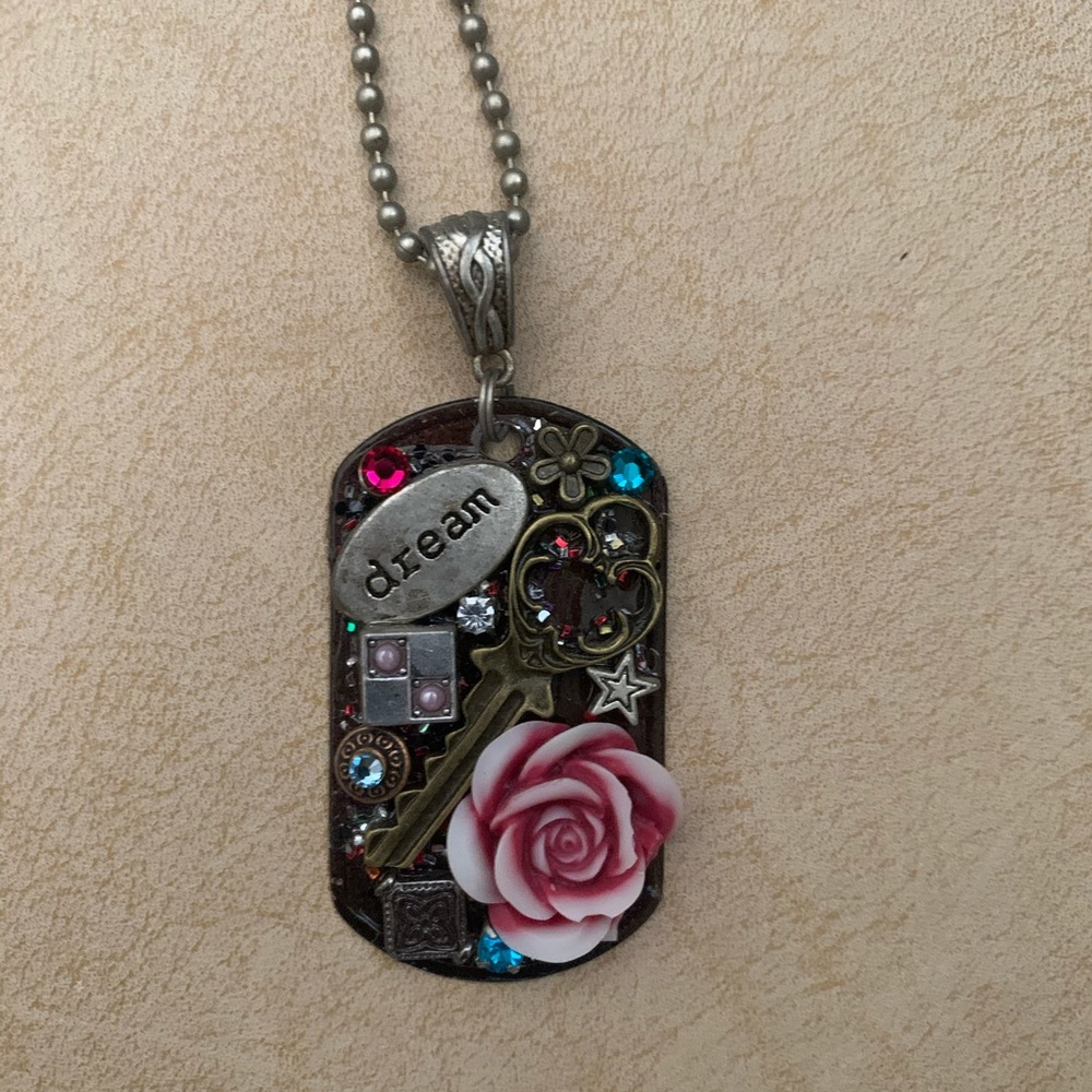 Embellished dog tag necklace
